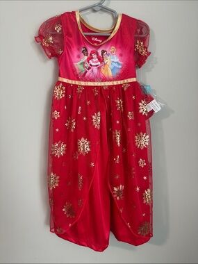 Disney Red Princess Snowflake Party Dress with Gold Accents